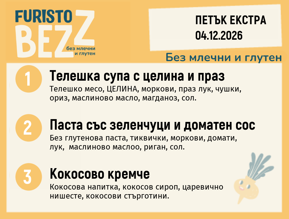 Меню без млечни и глутен 04.12 Екстра 200гр.